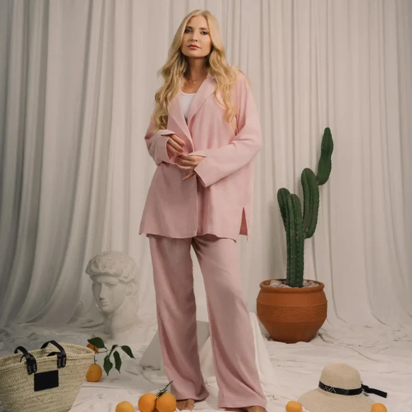 Pink linen two-piece set